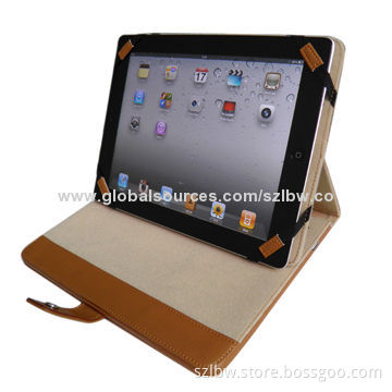 Leather Tablet Case with Elastic Band for iPad 4, Supports Stand with Adjustable Viewing Angle